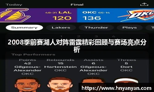 2008季前赛湖人对阵雷霆精彩回顾与赛场亮点分析